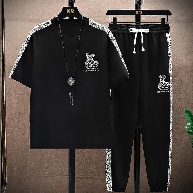 Drop Shoulder Mash T-Shirt and Trouser Combo(17805)