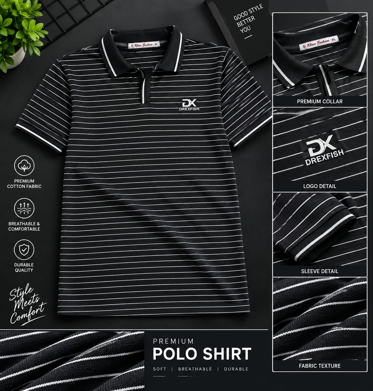 Trendy China Stripe V Neck Polo (32847)