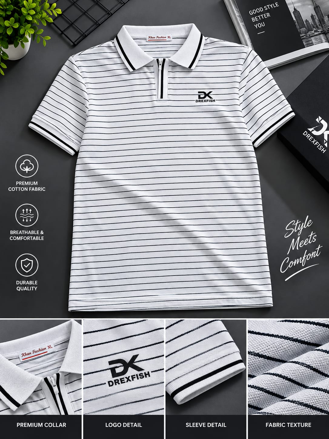 Trendy China Stripe V Neck Polo (32849)